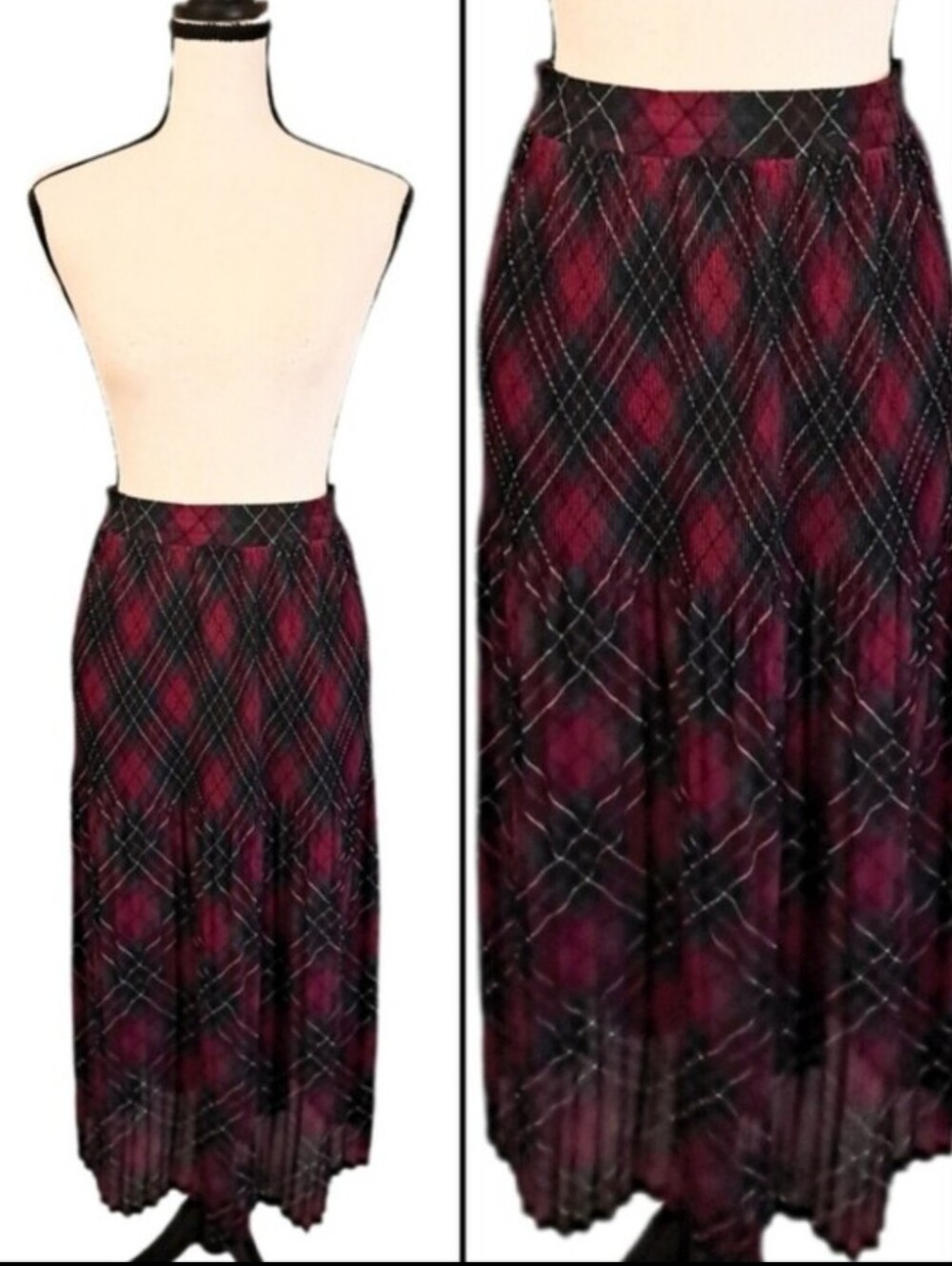 Vintage Sag Harbor Plaid 90s Pleated Midi Skirt Preppy Cottagecore Academia M